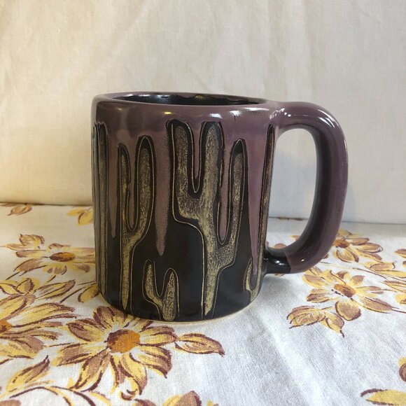 Mara Pottery Heavy Stoneware Mug Purple Cacti Cactus Desert Coffee Mug - Picture 1 of 6